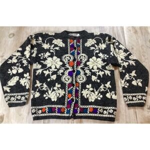 Vintage Kitty Hawk Vivian Wang Floral Knit Cardigan Sweater Grandmacore M